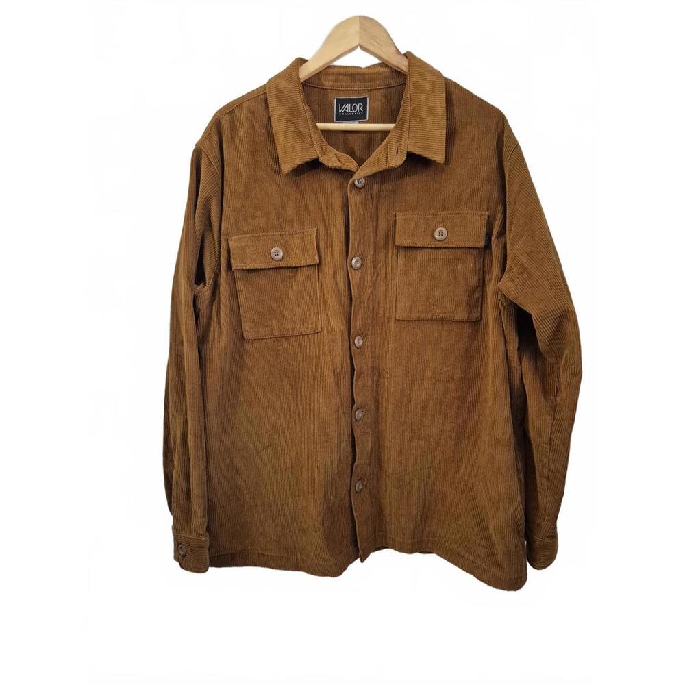 Valor Collective Mens Button Front Corduroy Jacket Shirt Pockets Color Camel